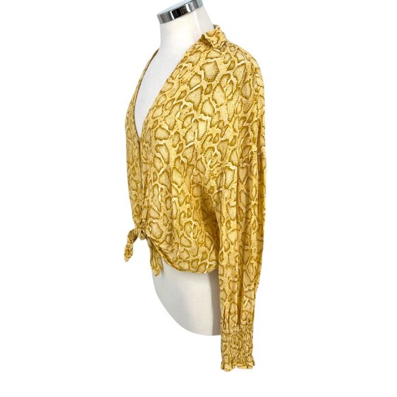 Faithfull The Brand Aira Knot Shirt Yellow Snake Print Long Sleeve Size 4 Small - Picture 8 of 14